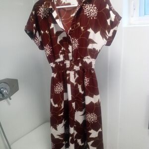 Women's Brown Floral Shirred-Waist Dress
